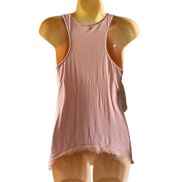 Pink Mixed Media Sleeveless Knit Top with Crinkle Chiffon and Beading Size M - Picture 3 of 10